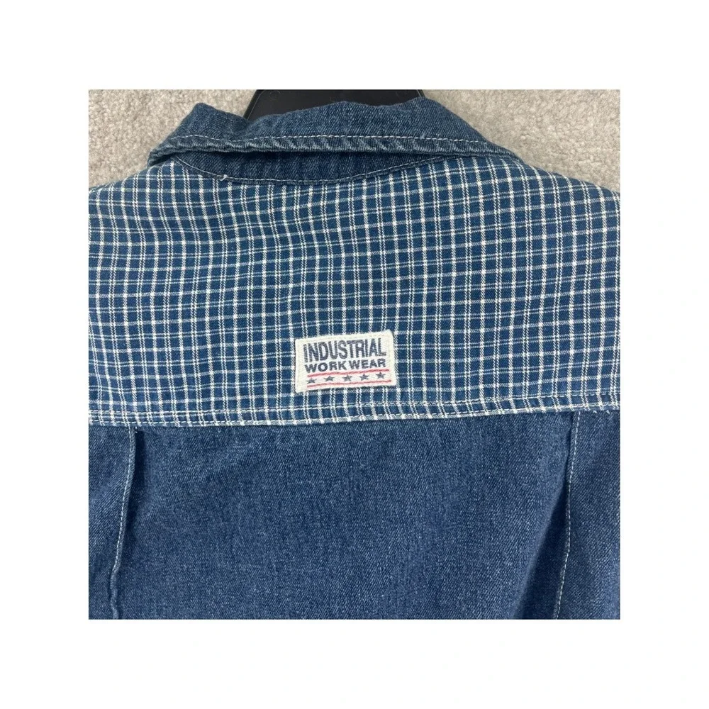 Stefano International Vintage Denim Vest Size M Blue Plaid Yoke 90s Utility‎